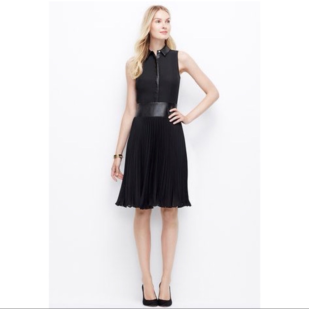 Ann Taylor Faux Leather Trim Midi Dress